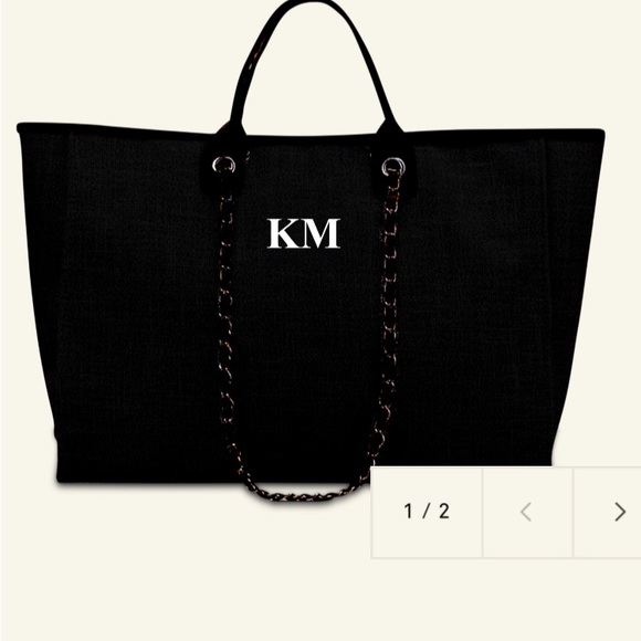 The Lily Canvas Weekend Jumbo Bag Jet Black with White Medium Initials - Picture 2 of 4